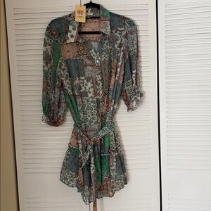 Bohemian Print Dress with Belt - NWT